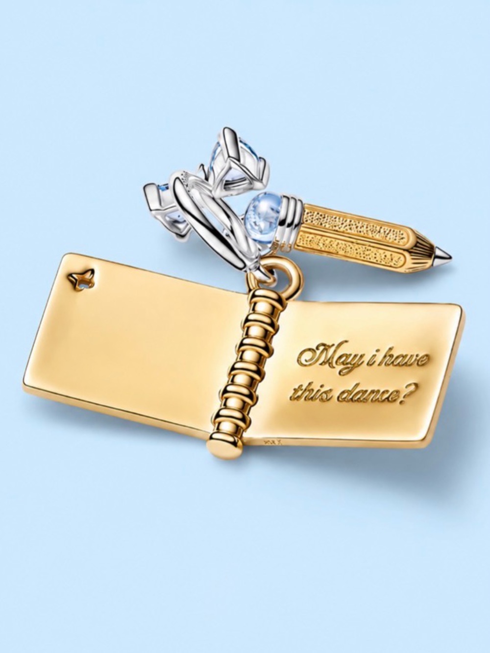 Pandora Gold & Light Blue Notebook Charm Pendant